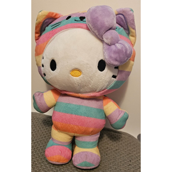 Gund Hello Kitty Striped Rainbow Cat Costume Plush Stuffed Animal Pastel Sanrio - Picture 1 of 3